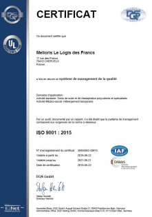Certificat Iso 9001 Melioris Le Logis des Francs